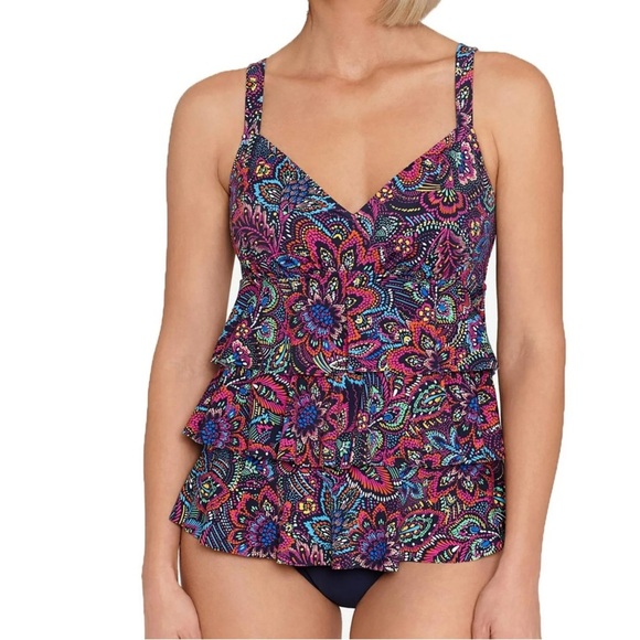 NWT Swim Solutions Womens Floral Tummy Control Tankini Swimsuit - Picture 7 of 9
